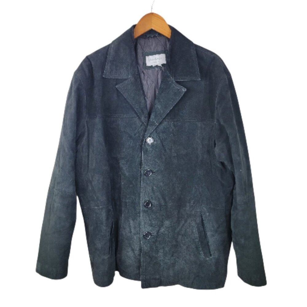 Vintage Suede Leather Sport Coat Jacket Men's Large Black Button Up Mens
